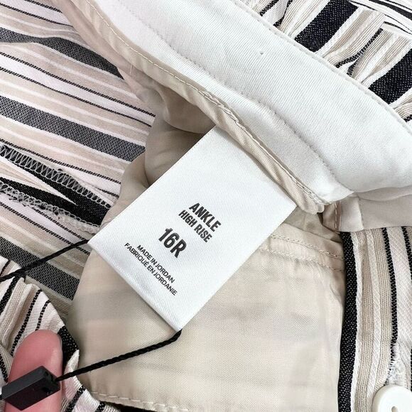 Express Paperbag Dress Pants Womens 16R Tan Stripe Ankle High Rise New Preppy - Picture 7 of 12